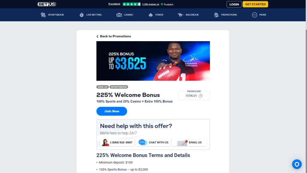 BetUS Sign up bonus screenshot
