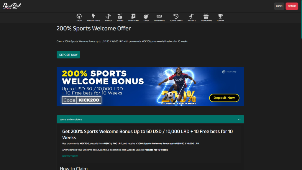 Nicebet Liberia welcome offer